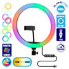 GloboStar® 75802 Professional Digital Ring Light Φ30cm LED SMD 40W 4000lm 180° DC 5V με Καλώδιο Τροφοδοσίας USB – Ενσωματωμένο Χειριστήριο Εναλλαγής Χρωμάτων & 1 Βάση Τηλεφώνου – Πολύχρωμο RGBW+WW Dimmable