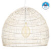 GloboStar® MALIBU 00965 Vintage Κρεμαστό Φωτιστικό Οροφής Μονόφωτο 1 x E27 Λευκό Ξύλινο Bamboo Φ100 x Y86cm