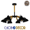 GloboStar® OLD SCHOOL 01094 Μοντέρνο Φωτιστικό Οροφής Πολύφωτο Μαύρο Μεταλλικό με Φυσικό Ξύλο Καμπάνα Φ75 x Y38cm
