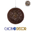 GloboStar® OCEANA 01354 Vintage Κρεμαστό Φωτιστικό Οροφής Μονόφωτο Καφέ Ξύλινο Ψάθινο Rattan Φ20 x Υ20cm