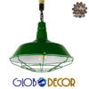 GloboStar® ELEDA 01408 Vintage Industrial Κρεμαστό Φωτιστικό Οροφής Μονόφωτο Πράσινο Λευκό Μεταλλικό Καμπάνα Πλέγμα με Μπεζ Σχοινί Φ36 x Υ31cm