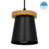 GloboStar® LANA 01424 Μοντέρνο Κρεμαστό Φωτιστικό Οροφής Μονόφωτο με Ξύλινη Βάση και Μαύρο Καπέλο Φ13 x Y17cm