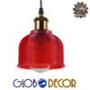 GloboStar® SEGRETO 01450 Vintage Κρεμαστό Φωτιστικό Οροφής Μονόφωτο Κόκκινο Γυάλινο Διάφανο Καμπάνα με Χρυσό Ντουί Φ14 x Υ18cm