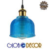 GloboStar® SEGRETO 01452 Vintage Κρεμαστό Φωτιστικό Οροφής Μονόφωτο Μπλε Γυάλινο Διάφανο Καμπάνα με Χρυσό Ντουί Φ14 x Υ18cm
