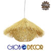 GloboStar® CHEOPE 01599 Vintage Κρεμαστό Φωτιστικό Οροφής Μονόφωτο Μπεζ Ξύλινο Ψάθινο Rattan Φ50 x Υ30cm
