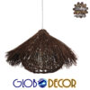 GloboStar® MAGIE 01600 Vintage Κρεμαστό Φωτιστικό Οροφής Μονόφωτο Καφέ Σκούρο Ξύλινο Ψάθινο Rattan Φ50 x Υ30cm
