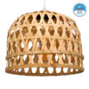 GloboStar® MANGEA 01634 Vintage Κρεμαστό Φωτιστικό Οροφής Μονόφωτο Καφέ Ξύλινο Bamboo Φ32 x Y30cm