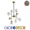 GloboStar® STARDUST 01649 Vintage Industrial Φωτιστικό Οροφής Πολύφωτο Μαύρο Χρυσό Μεταλλικό Πολυέλαιος με Γυάλινες Μπάλες Λευκό Ματ Φ75 x Y100cm