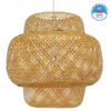 GloboStar® MALDIVES 01657 Vintage Κρεμαστό Φωτιστικό Οροφής Μονόφωτο Καφέ Ξύλινο Bamboo Φ56 x Υ54cm