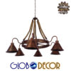 GloboStar® EVERSON 01191 Vintage Κρεμαστό Φωτιστικό Οροφής Πολύφωτο Καφέ Σκουριά Μεταλλικό Πολυέλαιος με Μπεζ Σχοινί Φ92 x Y118cm