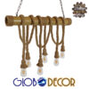 GloboStar® MAUI 01113 Vintage Κρεμαστό Φωτιστικό Οροφής Πολύφωτο Καφέ Ξύλινο Bamboo με Μπεζ Σχοινί Μ80 x Π14 x Υ75cm