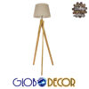 GloboStar® TRIPOD 01263 Μοντέρνο Φωτιστικό Δαπέδου Μονόφωτο Ξύλινο με Μπεζ Καπέλο Φ40 x Υ143cm