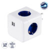 GloboStar® TRAVEL PowerCube PRO Certified 79638 Πολύπριζο 6 Θέσεων με 4 Πρίζες Ασφαλείας Childproof EU Schuko AC 220-240V & 2 Πρίζες USB Max 2.1A/DC 5V Μ7.5 x Π11.5 x Υ7.5 – Λευκό με Μπλε – Max Load 3680W/16A