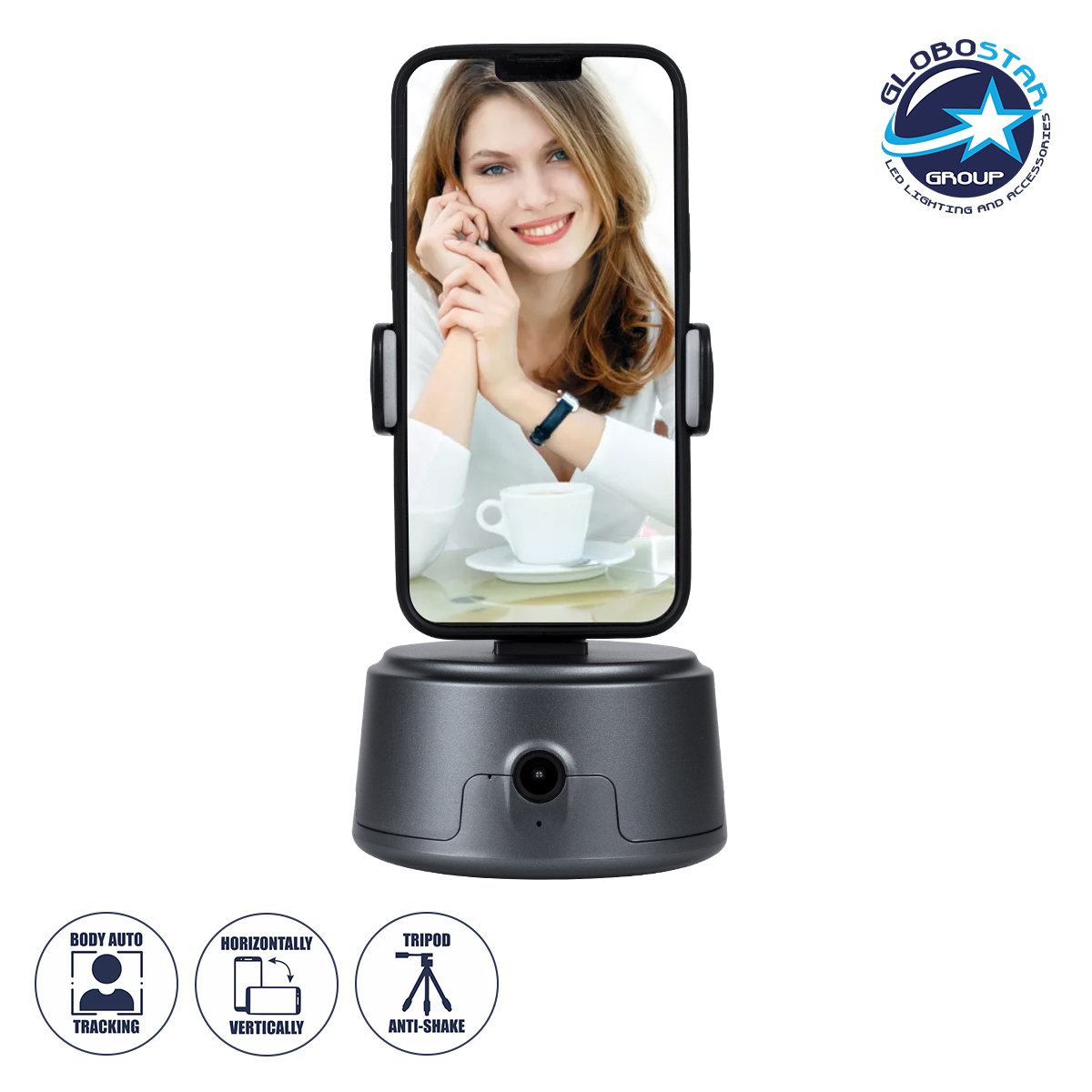 GloboStar® 86005 Following Face Auto Tracking Live Steaming Mobile Stand – Βάση Κινητού με Ανιχνευτή Κίνησης & Βάση για Τρίποδο – Μαύρο