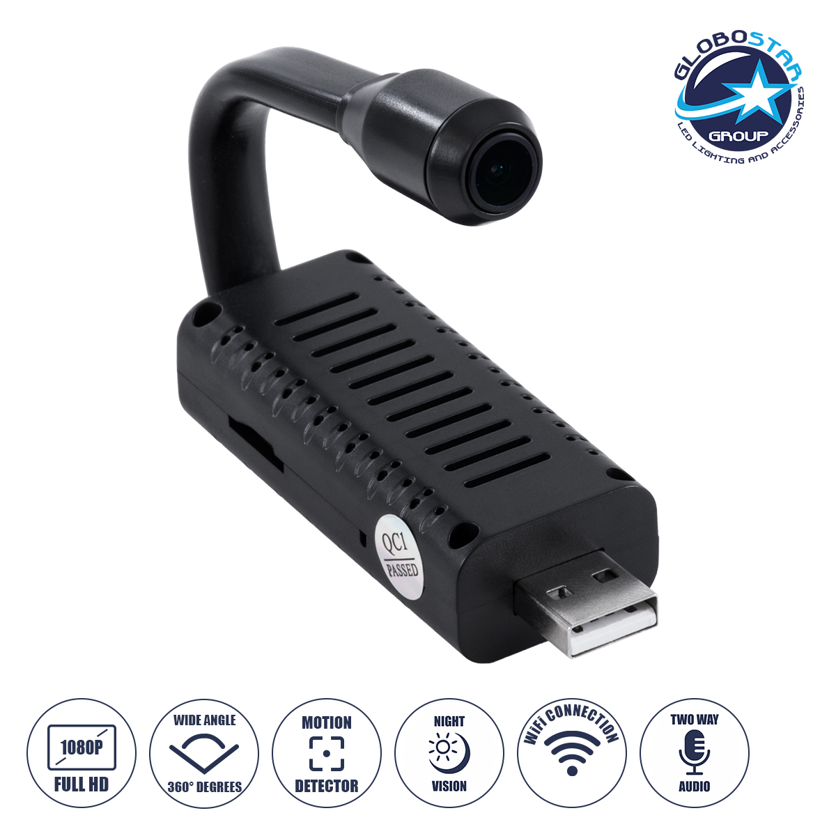 GloboStar® 86028 IP Camera 1080P WiFi 360° Μοιρών – USB – Νυχτερινή Όραση με LED IR – Διπλή Κατέυθυνση Ομιλίας – Ανιχνευτή Κίνησης – Νυχτερινή Λήψη – Μαύρο