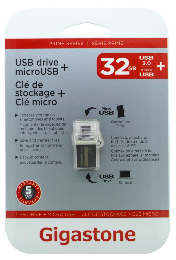 Gigastone Prime Series USB 3.0 Flash Drive Micro USB 32GB OTG για Smartphones & Tablet U305A Refurbished 5 Years Guarantee