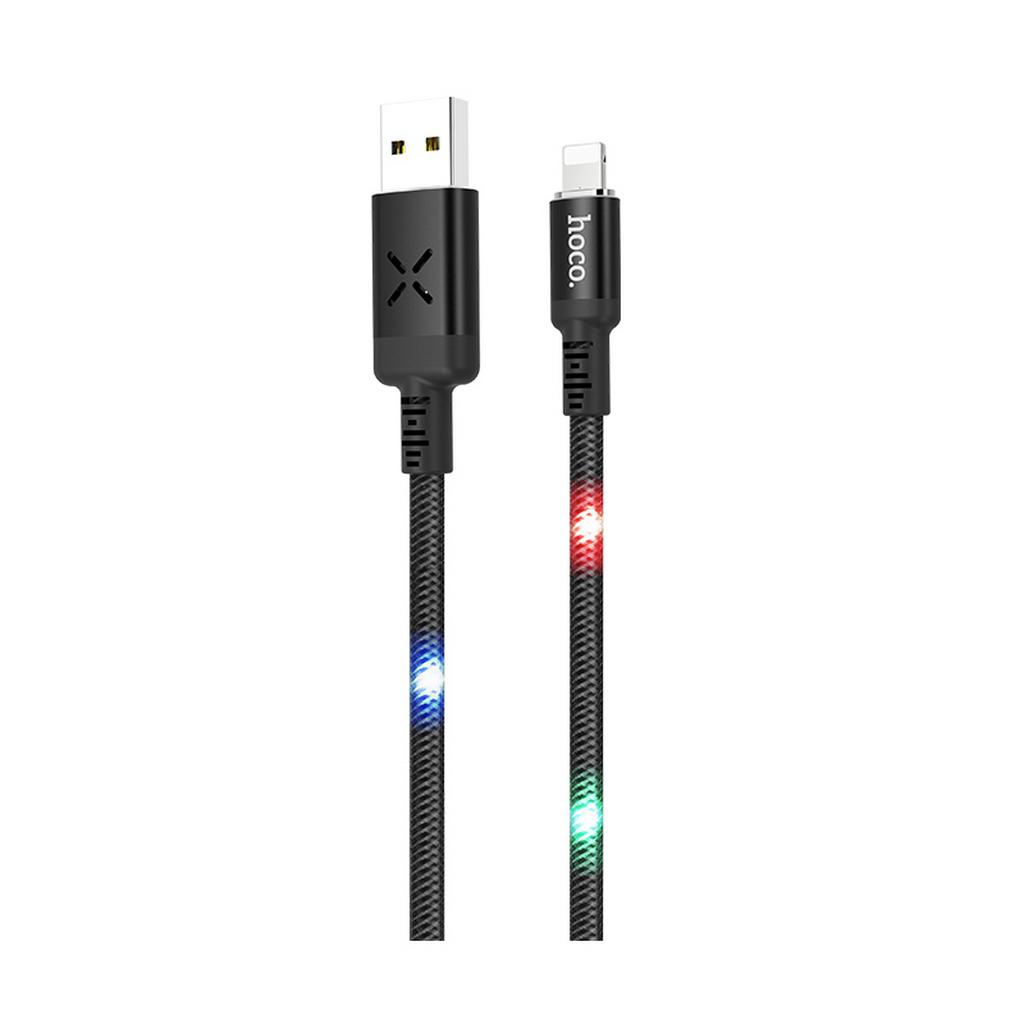 Καλώδιο σύνδεσης Hoco U63 Spirit USB σε Lightning 2.4A και Φωτεινές Ενδείξεις με Ηχητικό Αισθητήρα Μαύρο 1.2m