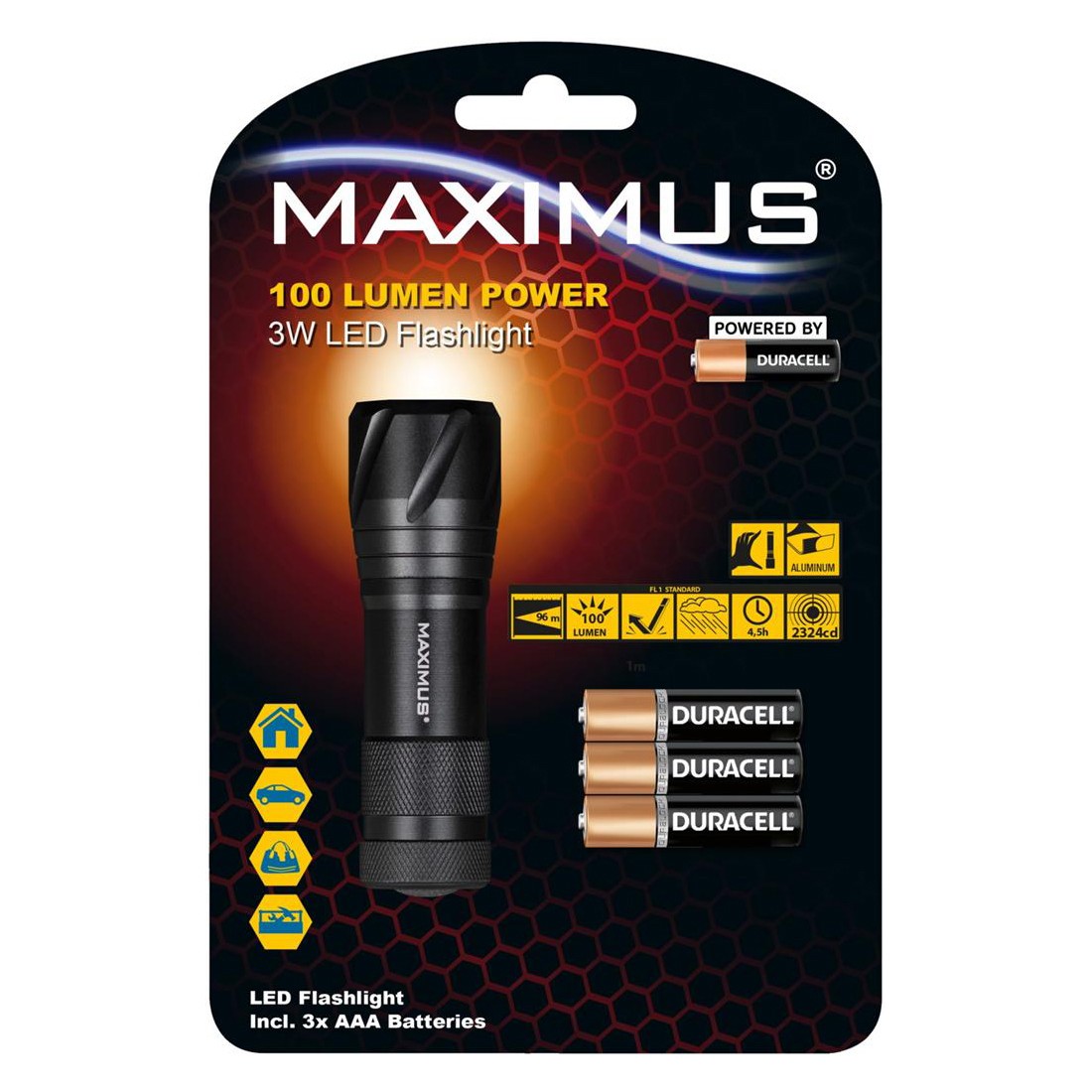 Φακός Αλουμινίου Maximus 3W Led Flashlight IPX4 100 Lumens Απόσταση 96m Μαύρος