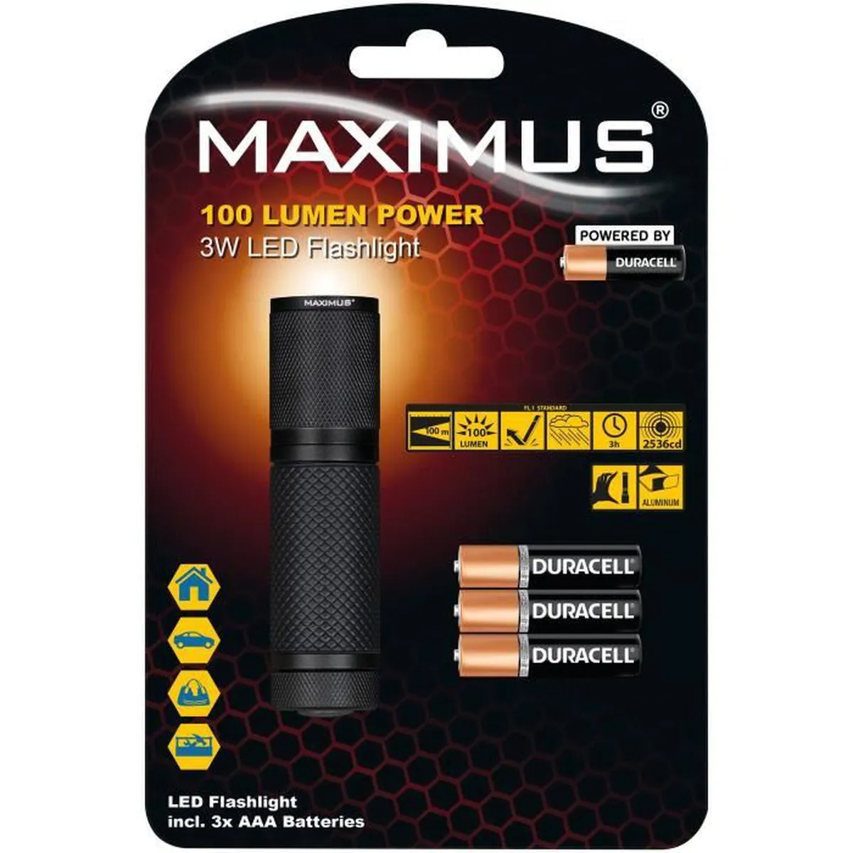 Φακός Αλουμινίου Maximus 3W Led Flashlight IPX4 100 Lumens Απόσταση 100m Μαύρος