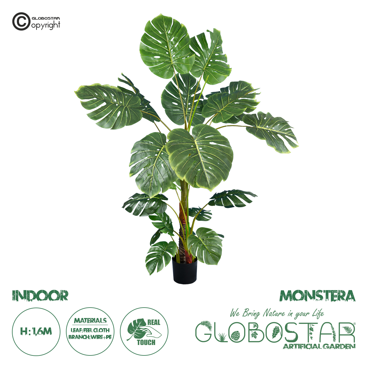 GloboStar® Artificial Garden MONSTERA 20007 Τεχνητό Διακοσμητικό Φυτό Μονστέρα Υ160cm