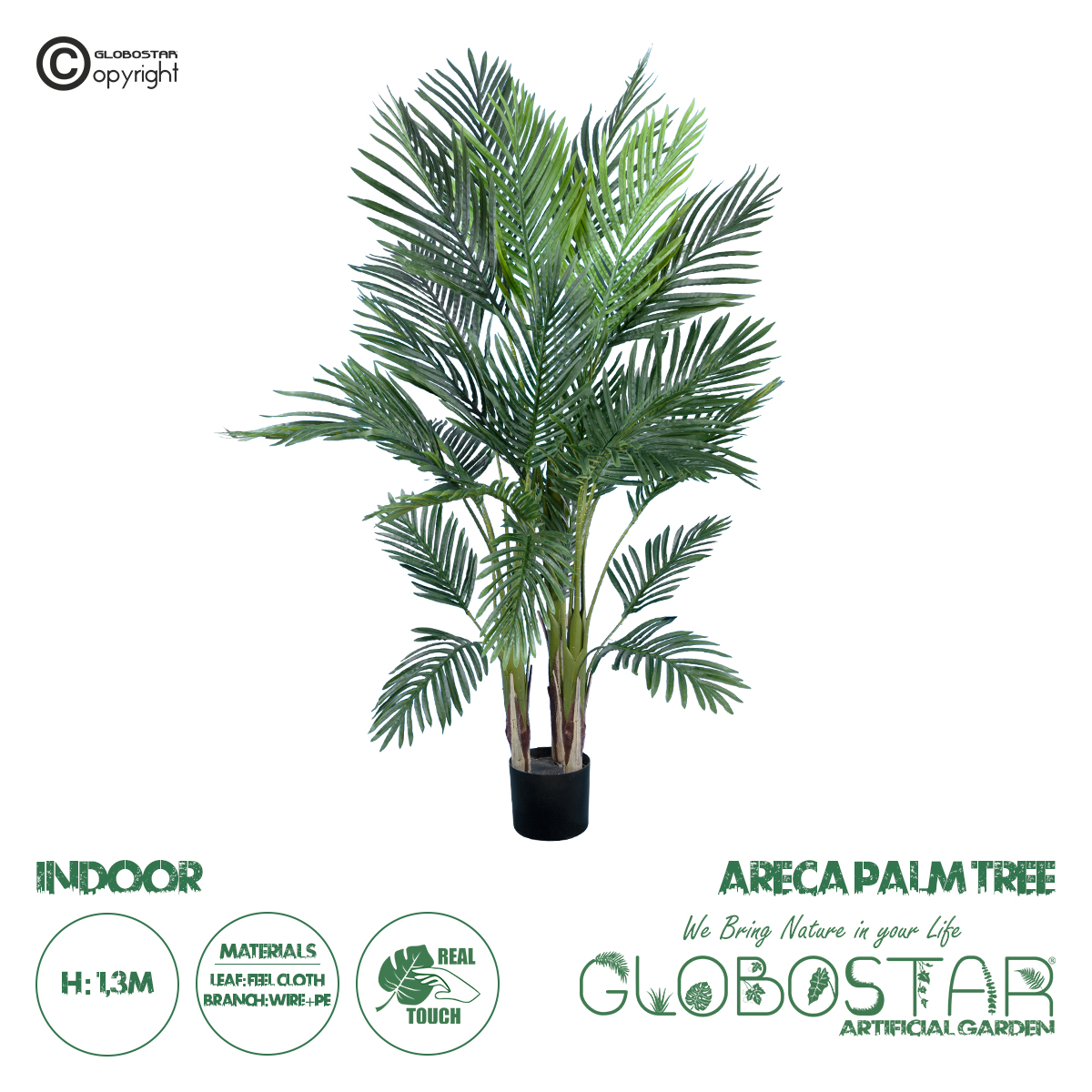 GloboStar® Artificial Garden ARECA PALM TREE 20012 Τεχνητό Διακοσμητικό Φυτό Φοινικόδεντρο Αρέκα Υ130cm