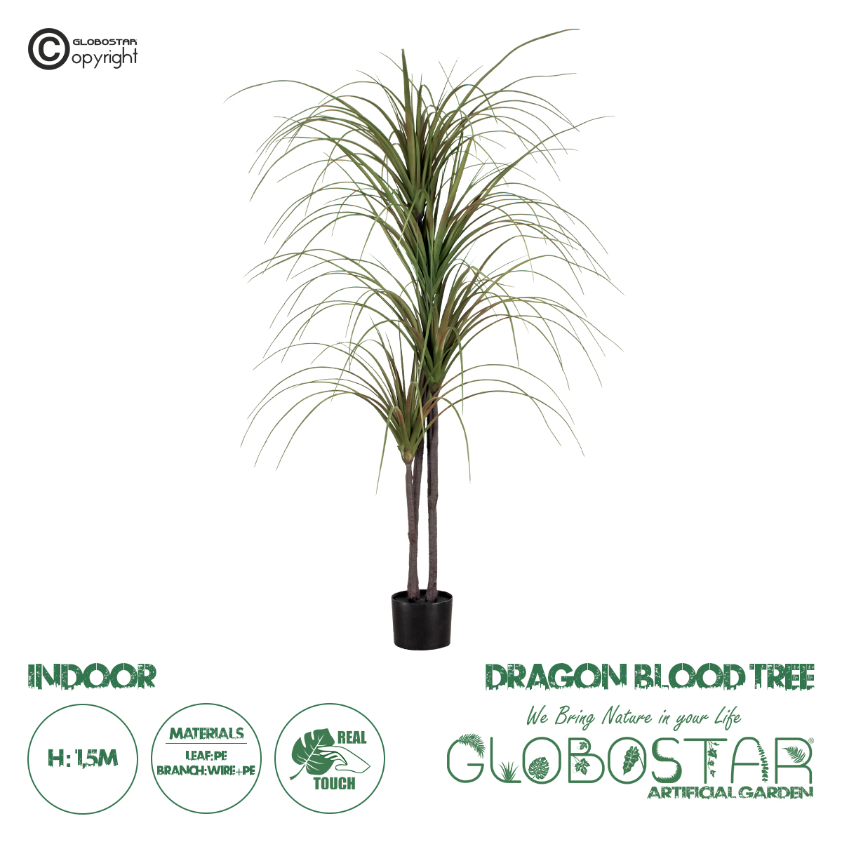 GloboStar® Artificial Garden DRAGON BLOOD TREE 20015 Τεχνητό Διακοσμητικό Φυτό Δράκαινα Υ150cm