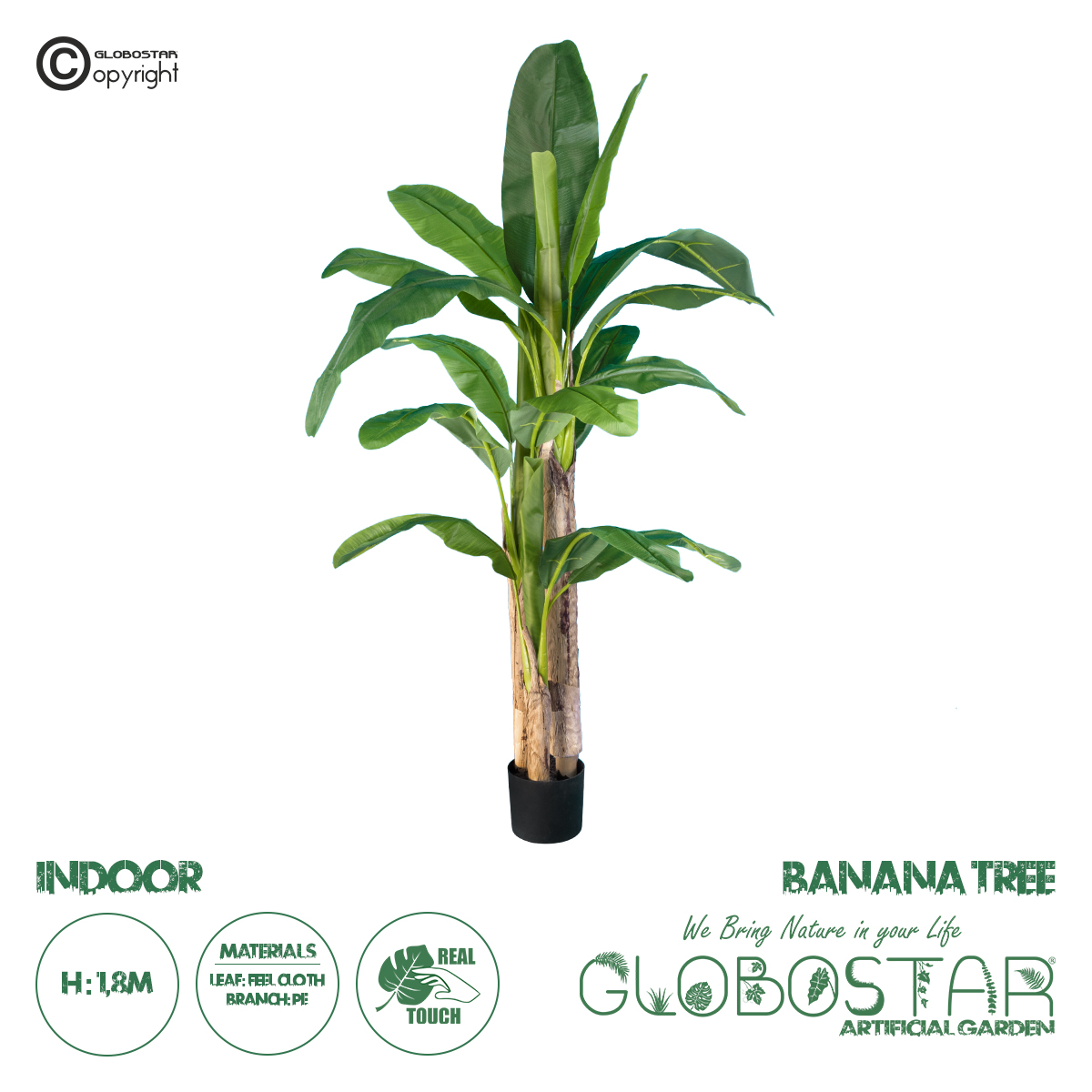 GloboStar® Artificial Garden BANANA TREE 20017 Τεχνητό Διακοσμητικό Φυτό Μπανανιά – Μπανανόδεντρο Υ180cm