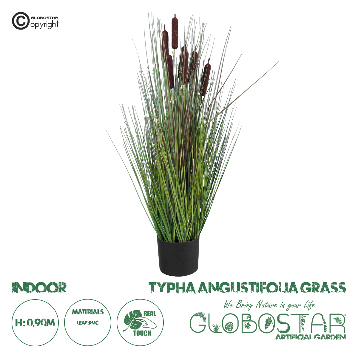 GloboStar® Artificial Garden TYPHA ANGUSTIFOLIA GRASS 20069 Τεχνητό Διακοσμητικό Φυτό Γρασίδι της Τύφας Υ90cm
