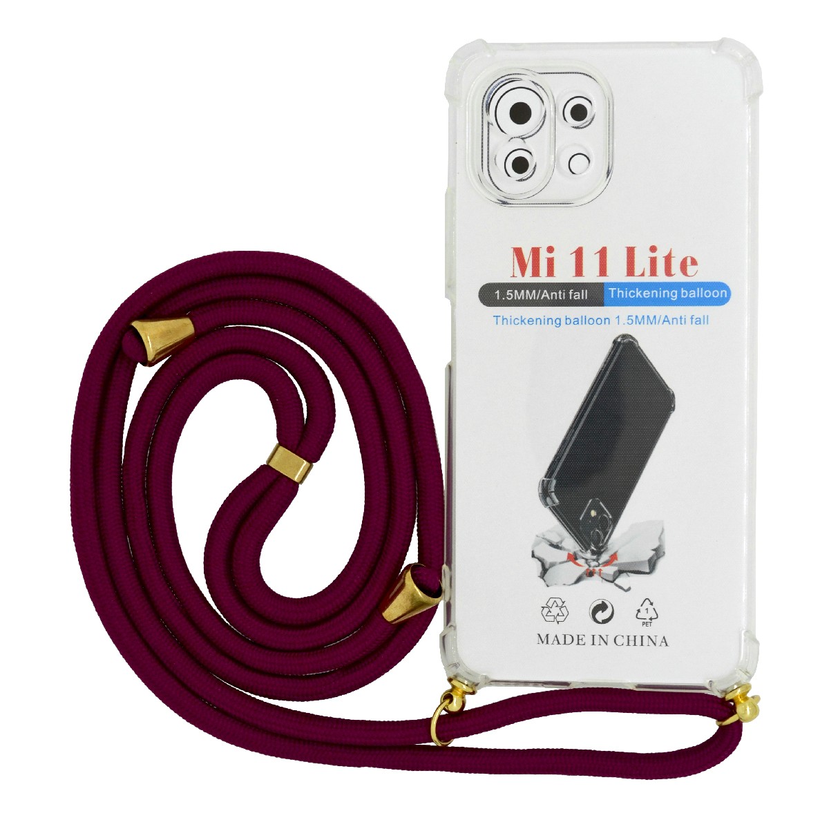 Θήκη Ancus Crossbody για Xiaomi Mi 11 Lite 5G/Mi 11 Lite Διάφανη με Κορδόνι Μπορντό