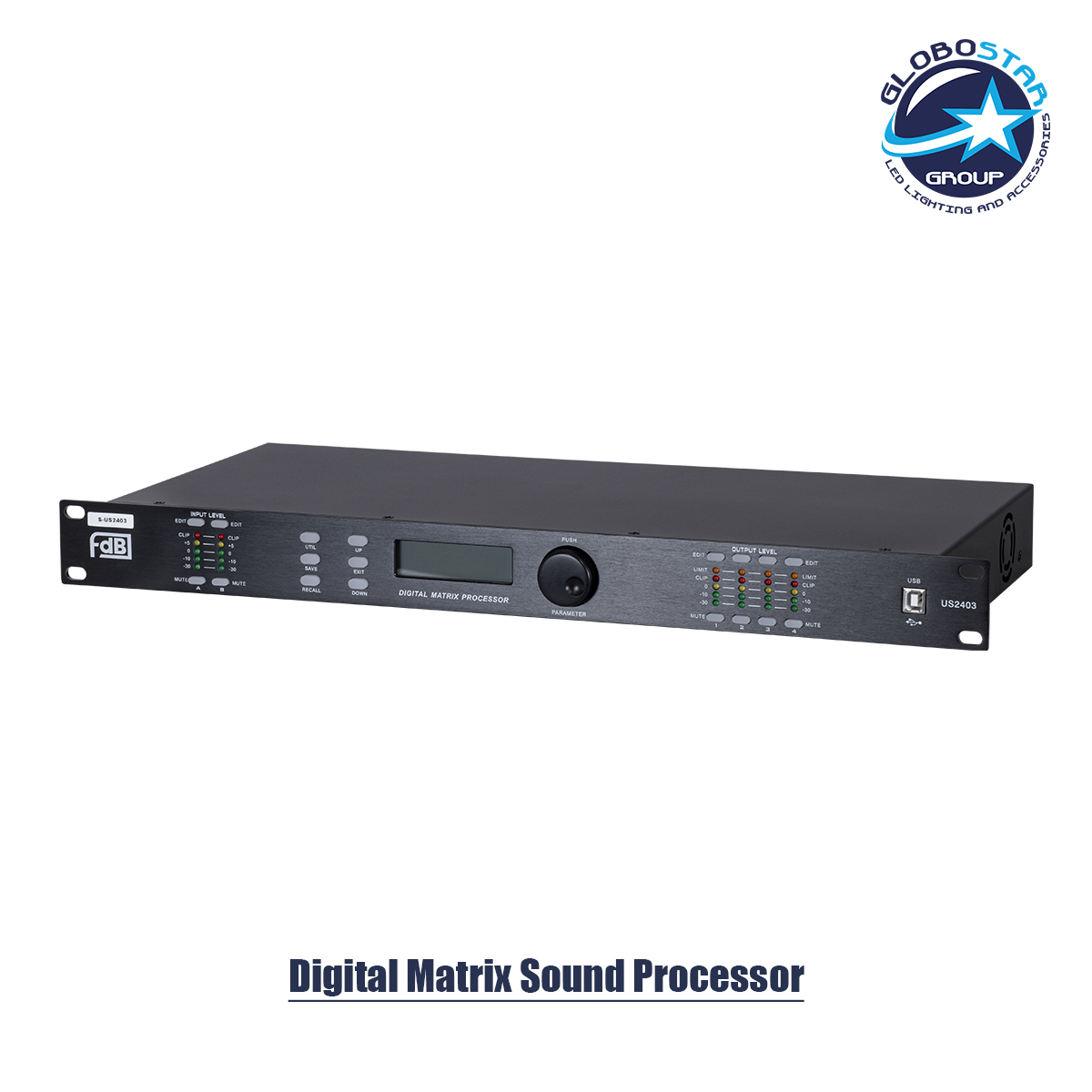 GloboStar® FDB US2403 98020 Audio Processor – Επαγγελματικός Επεξεργαστής Ήχου 2in & 4out – 32-bit DSP SHARC Processor – Frequency Response 20Hz-20Khz DR115DBu – AC 220V/50-60Hz – IP20 – Μαύρο – Μ48.2 x Π20.5 x Υ4.4cm