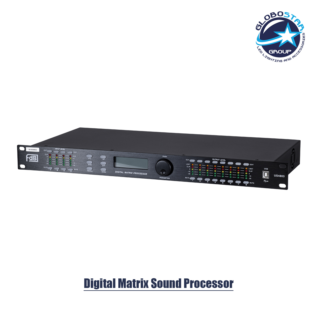GloboStar® FDB US4803 98021 Audio Processor – Επαγγελματικός Επεξεργαστής Ήχου 4in & 8out – 32-bit DSP SHARC Processor – Frequency Response 20Hz-20Khz DR115DBu – AC 220V/50-60Hz – IP20 – Μαύρο – Μ48.2 x Π20.5 x Υ4.4cm
