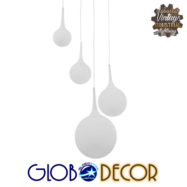 GloboStar® DORI 01144 Μοντέρνο Κρεμαστό Φωτιστικό Οροφής Πολύφωτο 4 x E27 Λευκό Γυάλινο Φ75 x Y52cm