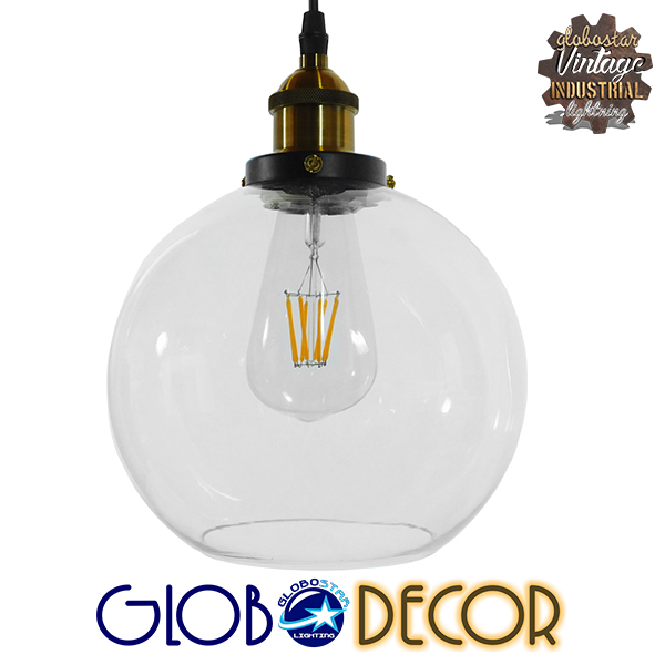 GloboStar® COLLINS 01170 Vintage Κρεμαστό Φωτιστικό Οροφής Μονόφωτο 1 x E27 Γυάλινο Καμπάνα Φ18 x Y25cm