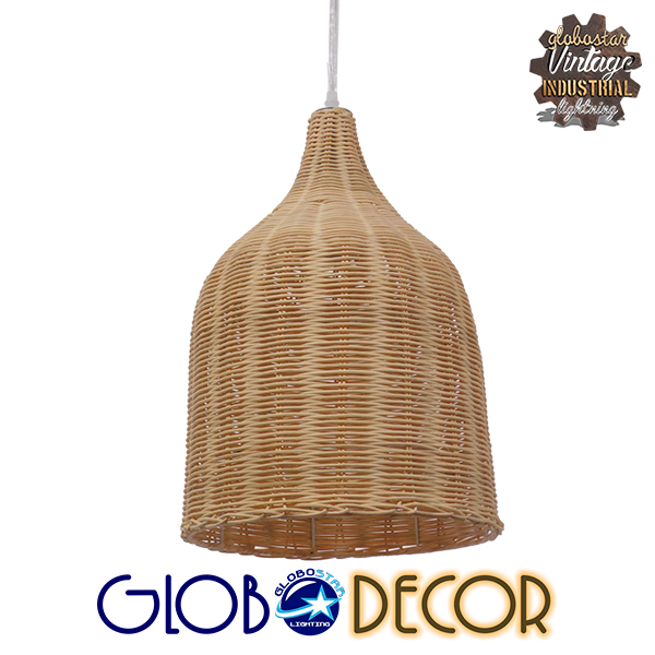GloboStar® BAHAMAS 01202 Vintage Κρεμαστό Φωτιστικό Οροφής Μονόφωτο 1 x E27 Μπεζ Ξύλινο Ψάθινο Bamboo Φ30 x Υ47cm