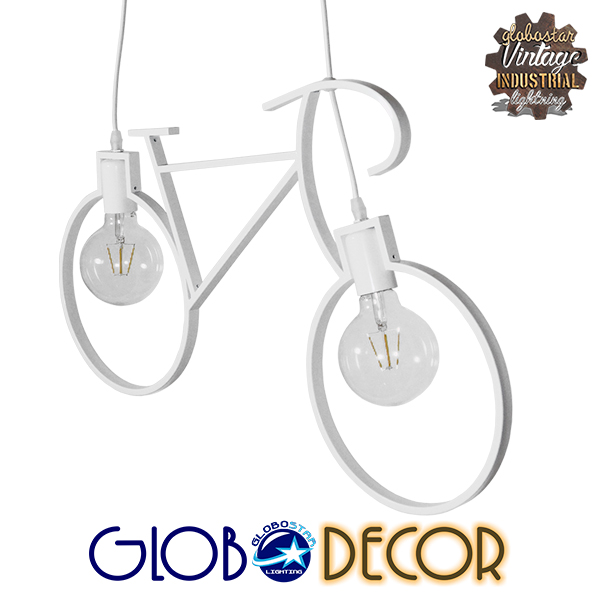 GloboStar® BIKE WHITE 01300 Vintage Κρεμαστό Φωτιστικό Οροφής Δίφωτο 2 x E27 Λευκό Μεταλλικό Μ67 x Π1.5 x Υ41cm