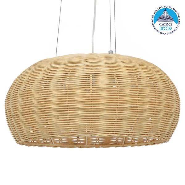 GloboStar® DE LA MER 01624 Vintage Κρεμαστό Φωτιστικό Οροφής Τρίφωτο 3 x E27 Καφέ Ξύλινο Bamboo Φ45 x Υ24cm