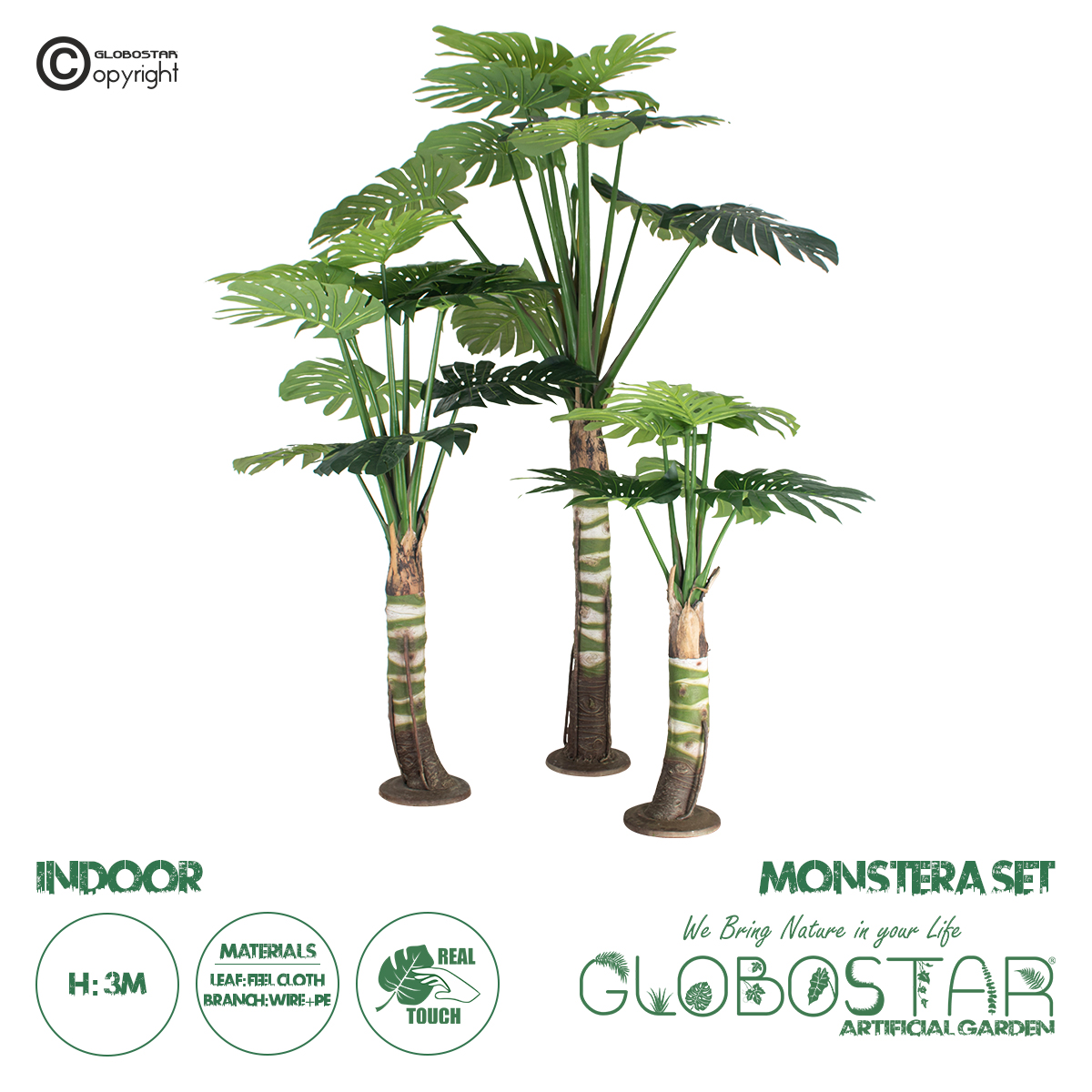 GloboStar® Artificial Garden MONSTERA SET 20090 Τεχνητό Διακοσμητικό Σετ Φυτών Μονστέρα A:Υ300cm B:Υ200cm C:Υ150cm