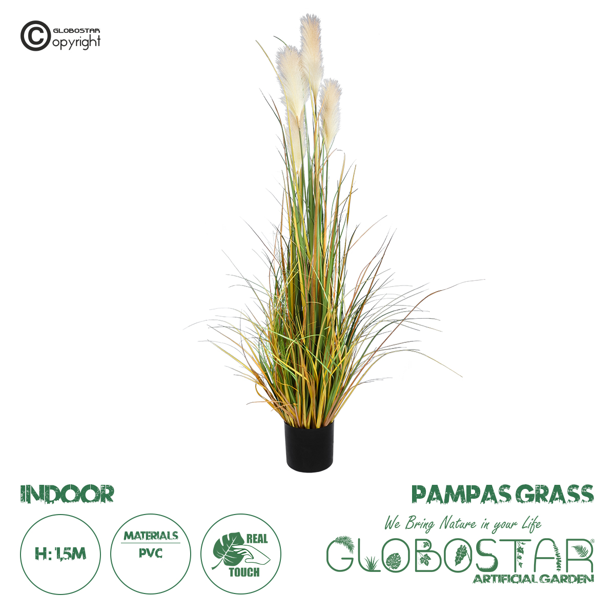 GloboStar® Artificial Garden PAMPAS GRASS 20108 Τεχνητό Διακοσμητικό Φυτό Γρασίδι της Πάμπας Υ150cm