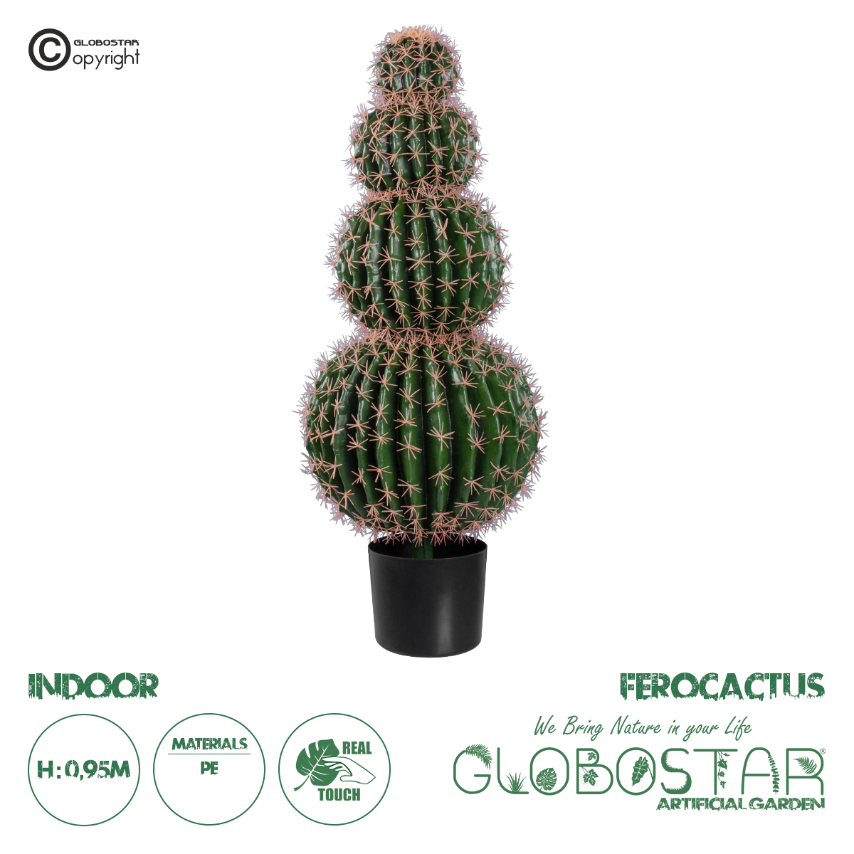 GloboStar® Artificial Garden FEROCACTUS 20138 Τεχνητό Διακοσμητικό Φυτό Φερόκακτος Υ95cm