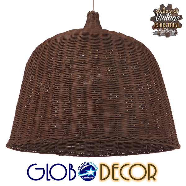GloboStar® BAHAMAS 01369 Vintage Κρεμαστό Φωτιστικό Οροφής Μονόφωτο 1 x E27 Καφέ Σκούρο Ξύλινο Ψάθινο Μπαμπού Φ60 x Υ60cm