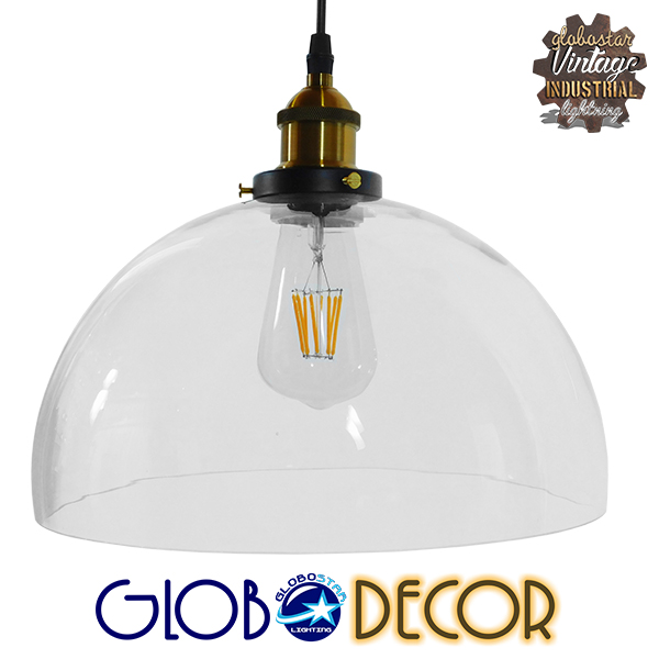 GloboStar® DARCY 01171 Vintage Κρεμαστό Φωτιστικό Οροφής Μονόφωτο 1 x E27 Γυάλινο Καμπάνα Φ30 x Y25cm