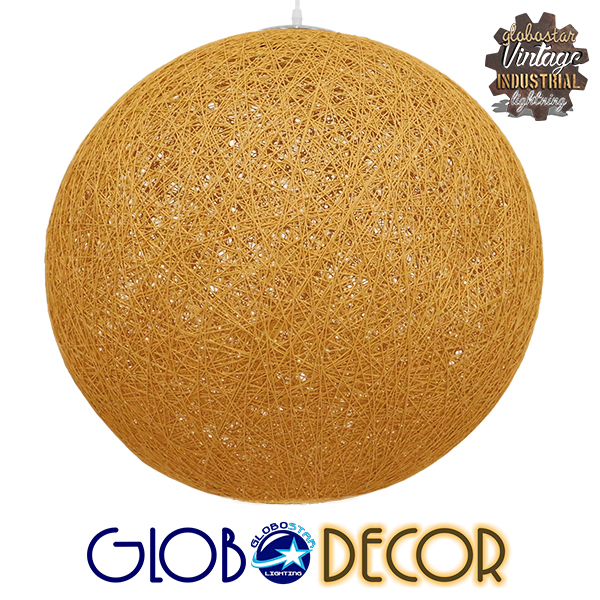 GloboStar® OCEANA 01361 Vintage Κρεμαστό Φωτιστικό Οροφής Μονόφωτο 1 x E27 Μπεζ Χρυσό Ξύλινο Ψάθινο Rattan Φ60 x Υ60cm