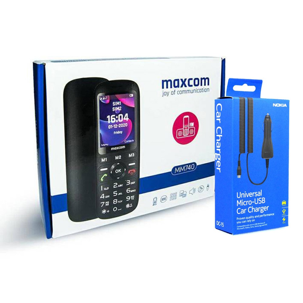 Maxcom MM740 2.4″ με Bluetooth 5.0, Ραδιόφωνο, Πλήκτρο Έκτακτης Ανάγκης και Βάση + Φορτιστής Αυτοκινήτου Nokia DC-15 750 mAh Micro USB