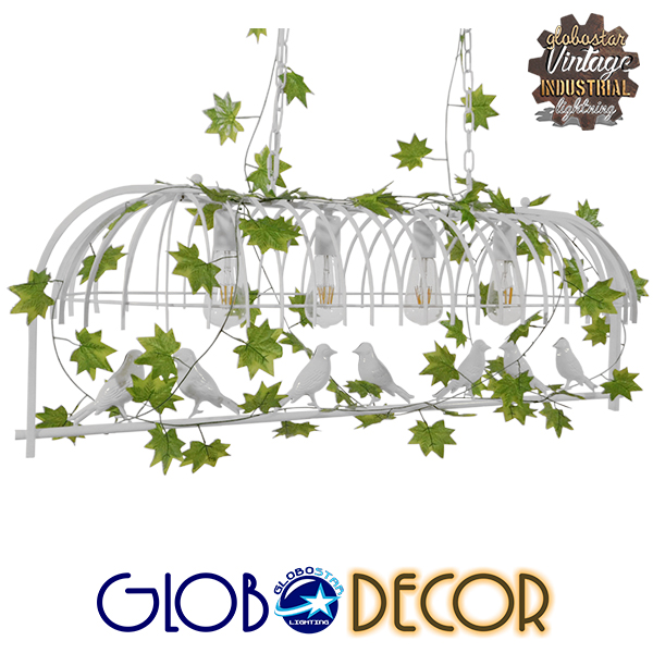 GloboStar® NIDUS 01403 Vintage Industrial Κρεμαστό Φωτιστικό Οροφής Πολύφωτο 4 x E27 Λευκό Μεταλλικό Πλέγμα Μ105 x Π37 x Y36.5cm
