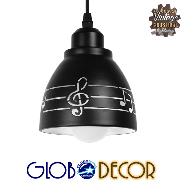 GloboStar® NOTA 01480 Μοντέρνο Κρεμαστό Φωτιστικό Οροφής Μονόφωτο 1 x E27 Μεταλλικό Μαύρο Λευκό Καμπάνα Φ13 x Υ14cm