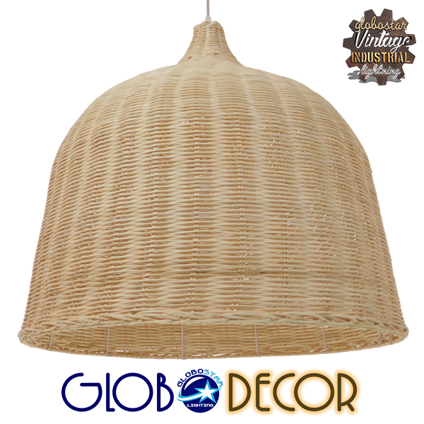 GloboStar® BAHAMAS 01370 Vintage Κρεμαστό Φωτιστικό Οροφής Μονόφωτο 1 x E27 Μπεζ Ξύλινο Ψάθινο Bamboo Φ60 x Υ60cm