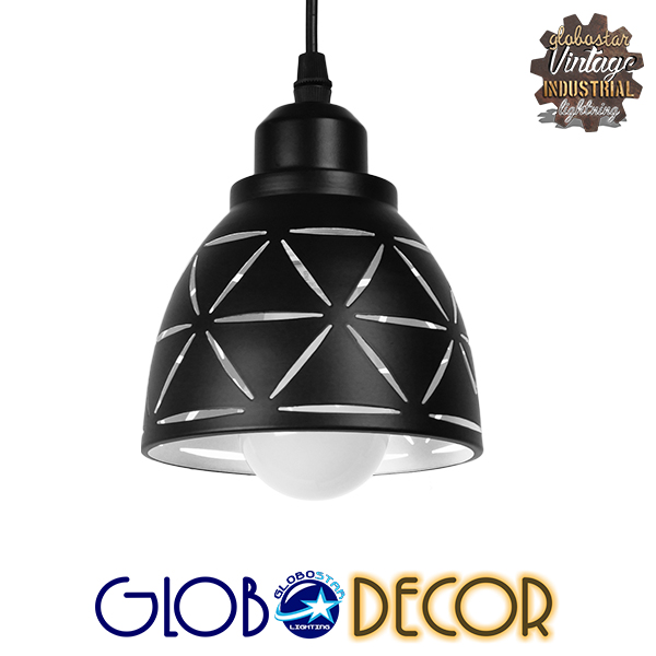 GloboStar® COOLIE 01475 Μοντέρνο Κρεμαστό Φωτιστικό Οροφής Μονόφωτο 1 x E27 Μεταλλικό Μαύρο Λευκό Καμπάνα Φ13 x Υ14cm