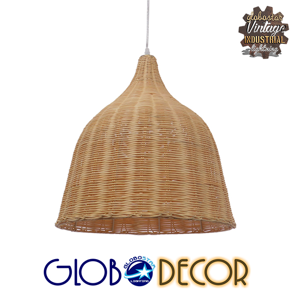 GloboStar® BAHAMAS 01203 Vintage Κρεμαστό Φωτιστικό Οροφής Μονόφωτο 1 x E27 Μπεζ Ξύλινο Ψάθινο Bamboo Φ45 x Υ47cm