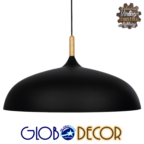 GloboStar® VALLETE BLACK 01259 Μοντέρνο Κρεμαστό Φωτιστικό Οροφής Μονόφωτο 1 x E27 Μαύρο Μεταλλικό Καμπάνα Φ60 x Y35cm
