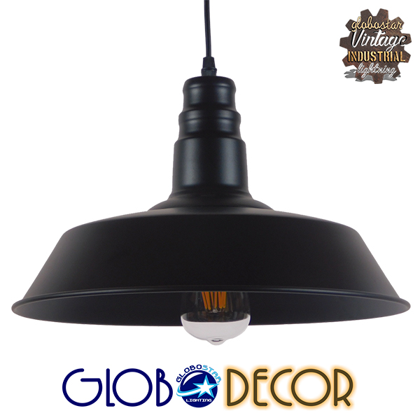 GloboStar® RAY 01049 Vintage Industrial Κρεμαστό Φωτιστικό Οροφής Μονόφωτο 1 x E27 Μαύρο Μεταλλικό Καμπάνα Φ36 x Y25cm